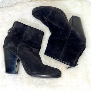 Rag & Bone Newbury Boot Asphault Suede Boots & stacked heel SZ 9 dust bag & box